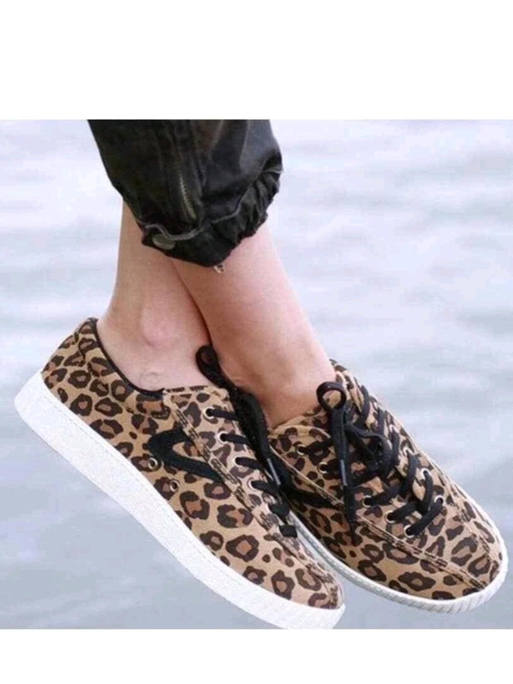 Tretorn Leopard Print Lace-Up Sneakers in Brown and Black